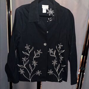 Coldwater Creek Black Jacket with White Floral Design